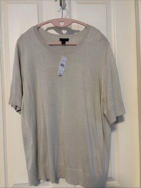 Ann Taylor Short-Sleeve Knit Tee in Light Beige